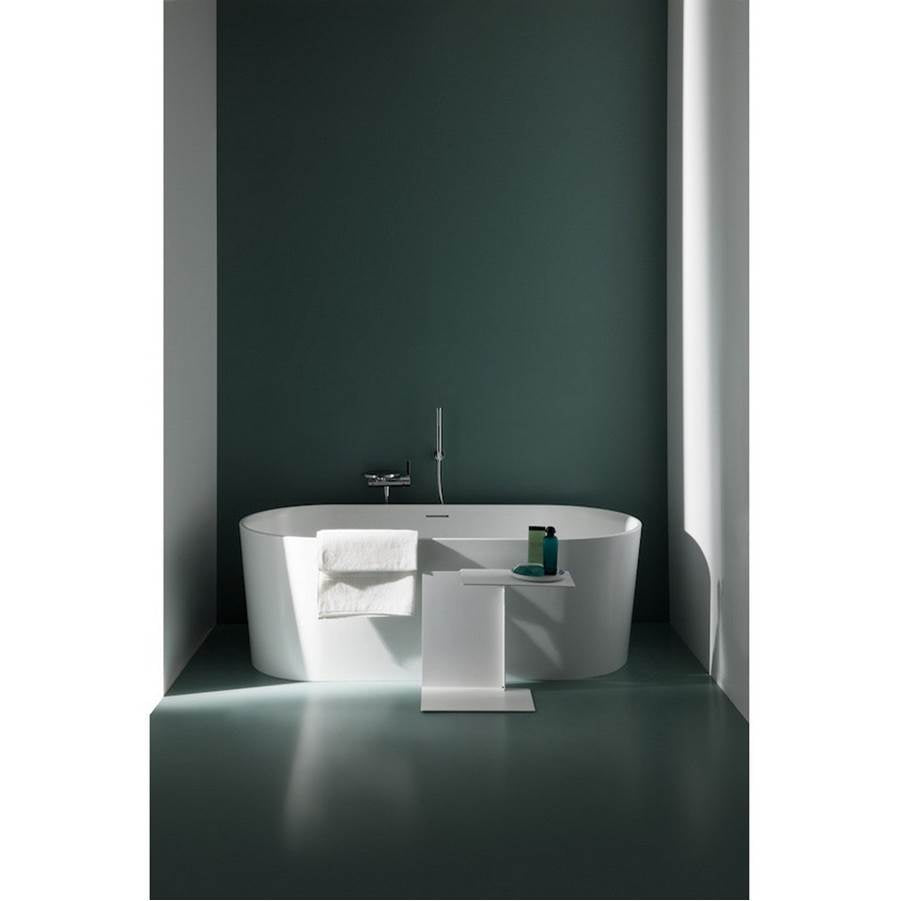 Freestanding bathtub, made of Sentec solid surface, with integrated overflow/front overflow and feet, Matte Satin Finish