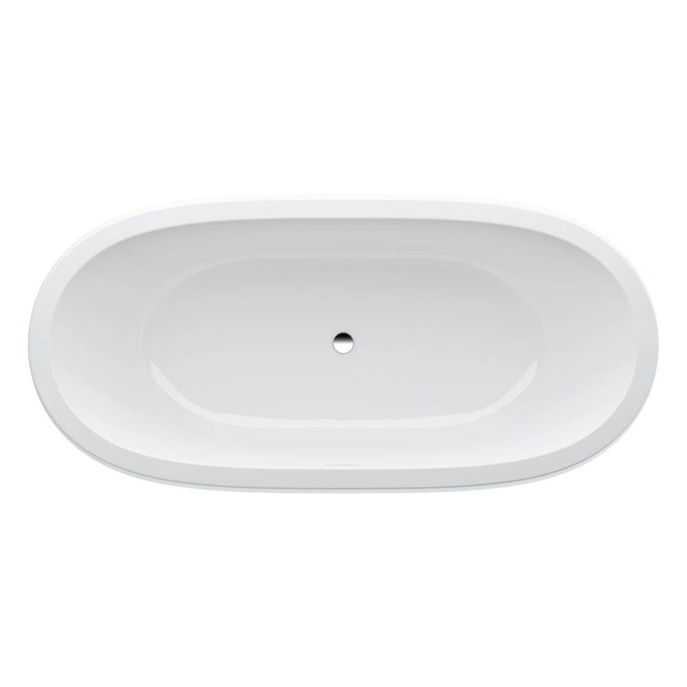 Freestanding bathtub, made of Sentec solid surface, with centered outlet, with lifting system, Matte Satin finish