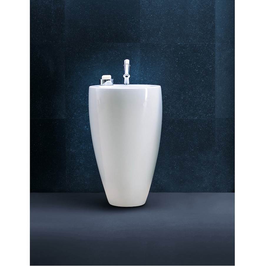 Washbasin With Integrated Pedestal, With Wall Connection, Incl. Ceramic Waste Cover
