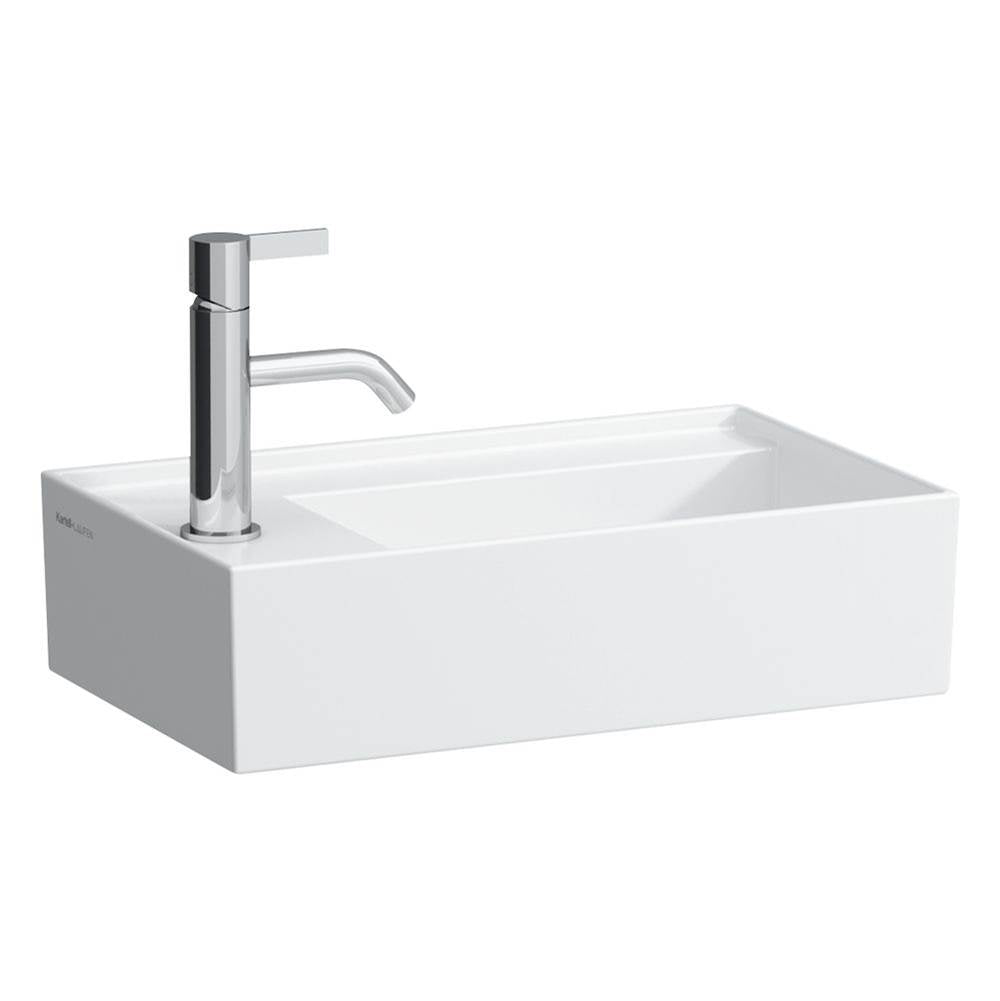 Laufen - Small washbasin, tap bank left, with concealed outlet, w/o overflow, wall mounted - Glossy White
