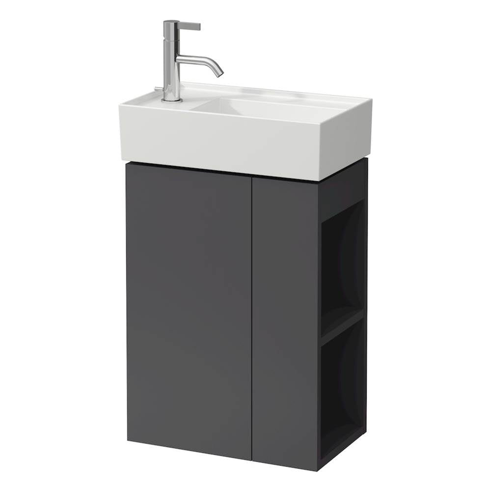 Small washbasin, tap bank left, with concealed outlet, w/o overflow, wall mounted