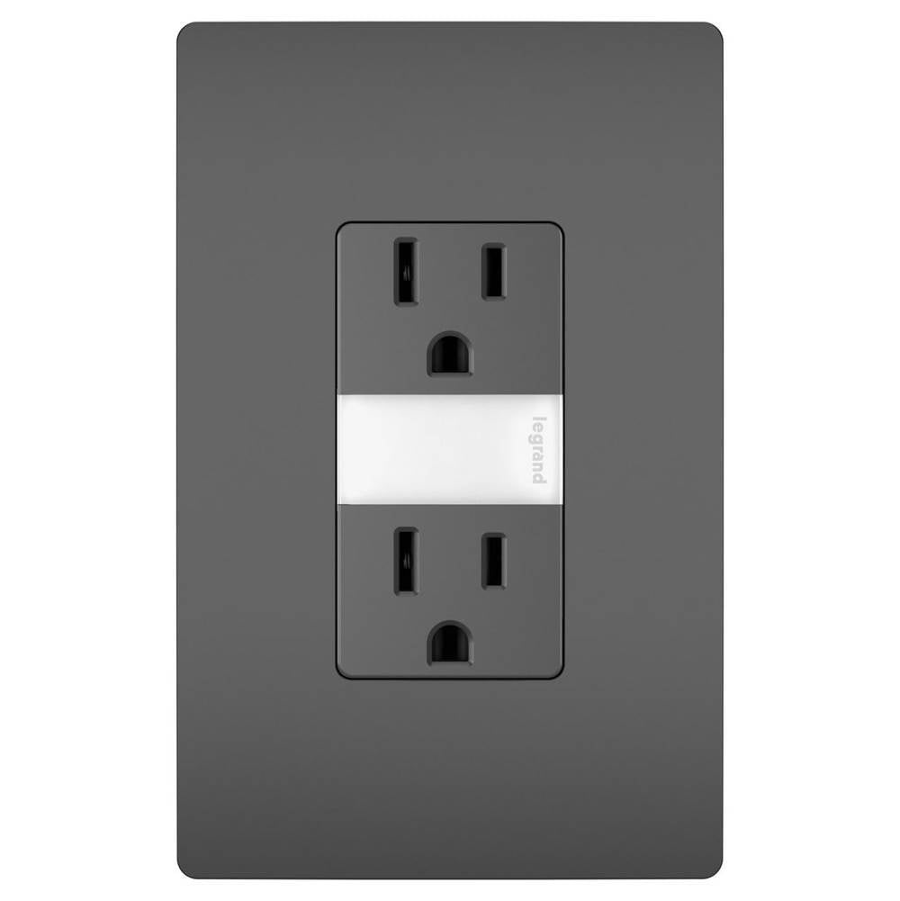 Legrand - radiant 15A Tamper-Resistant Outlet with Night Light, Black - Black