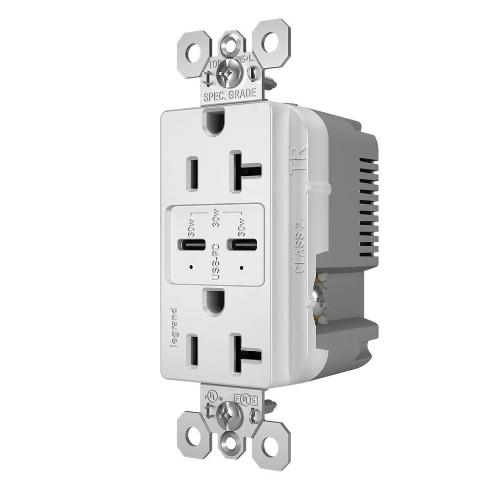 radiant 20A Tamper-Resistant Ultra-Fast PLUS Power Delivery USB Type-C/C Outlet - White