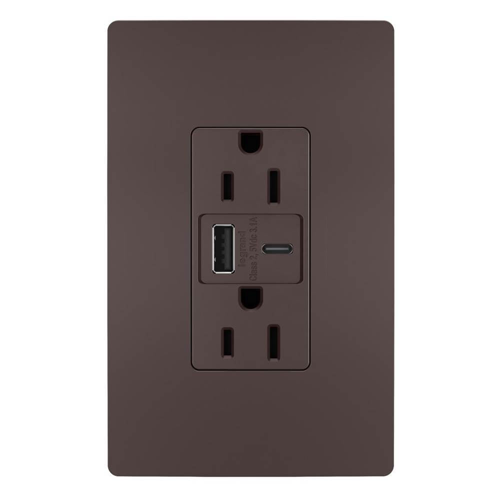 Legrand - radiant 15A Tamper-Resistant USB Type A/C Outlet, Dark Bronze - Dark Bronze