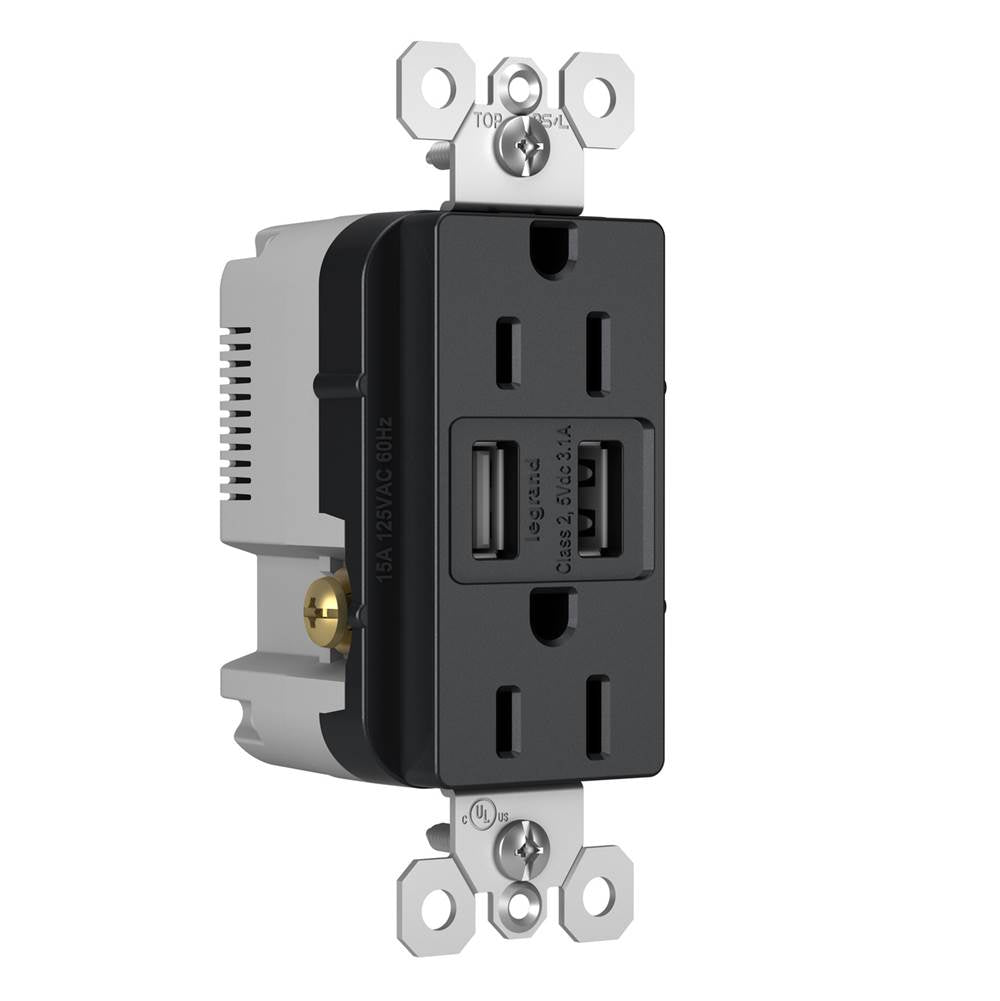 radiant 15A Tamper-Resistant USB Outlet, Graphite