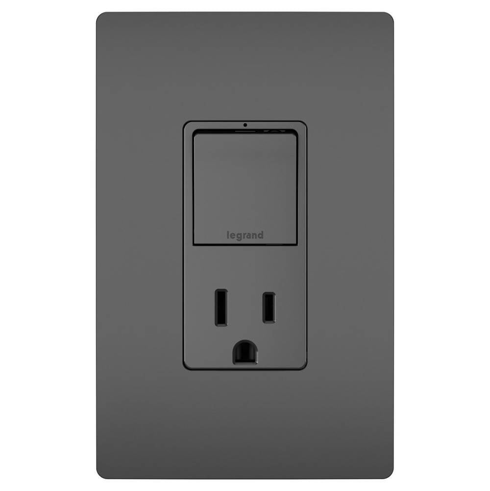 Legrand - radiant Single-Pole/3-Way Switch with 15A Tamper-Resistant Outlet, Black - Black