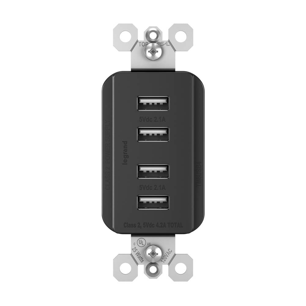 radiant Quad USB Charger, Black