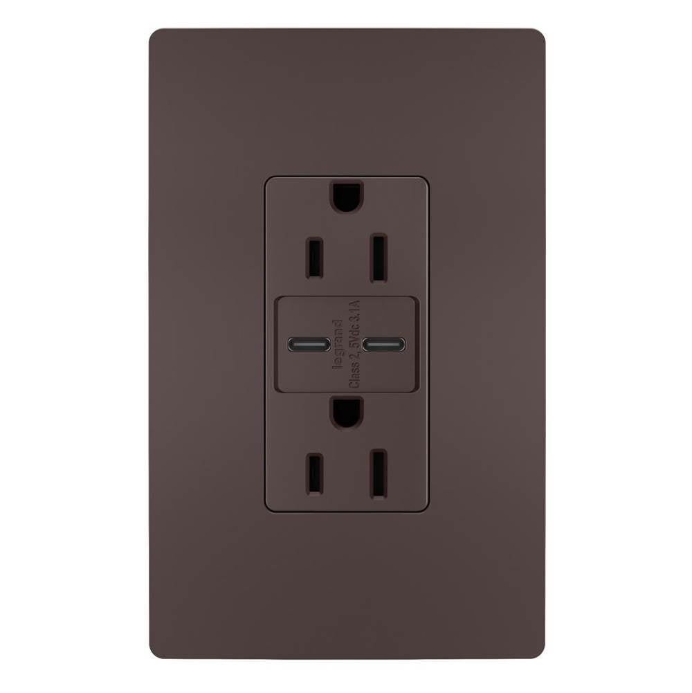 Legrand - radiant 15A Tamper-Resistant USB Type C/C Outlet, Dark Bronze - Dark Bronze