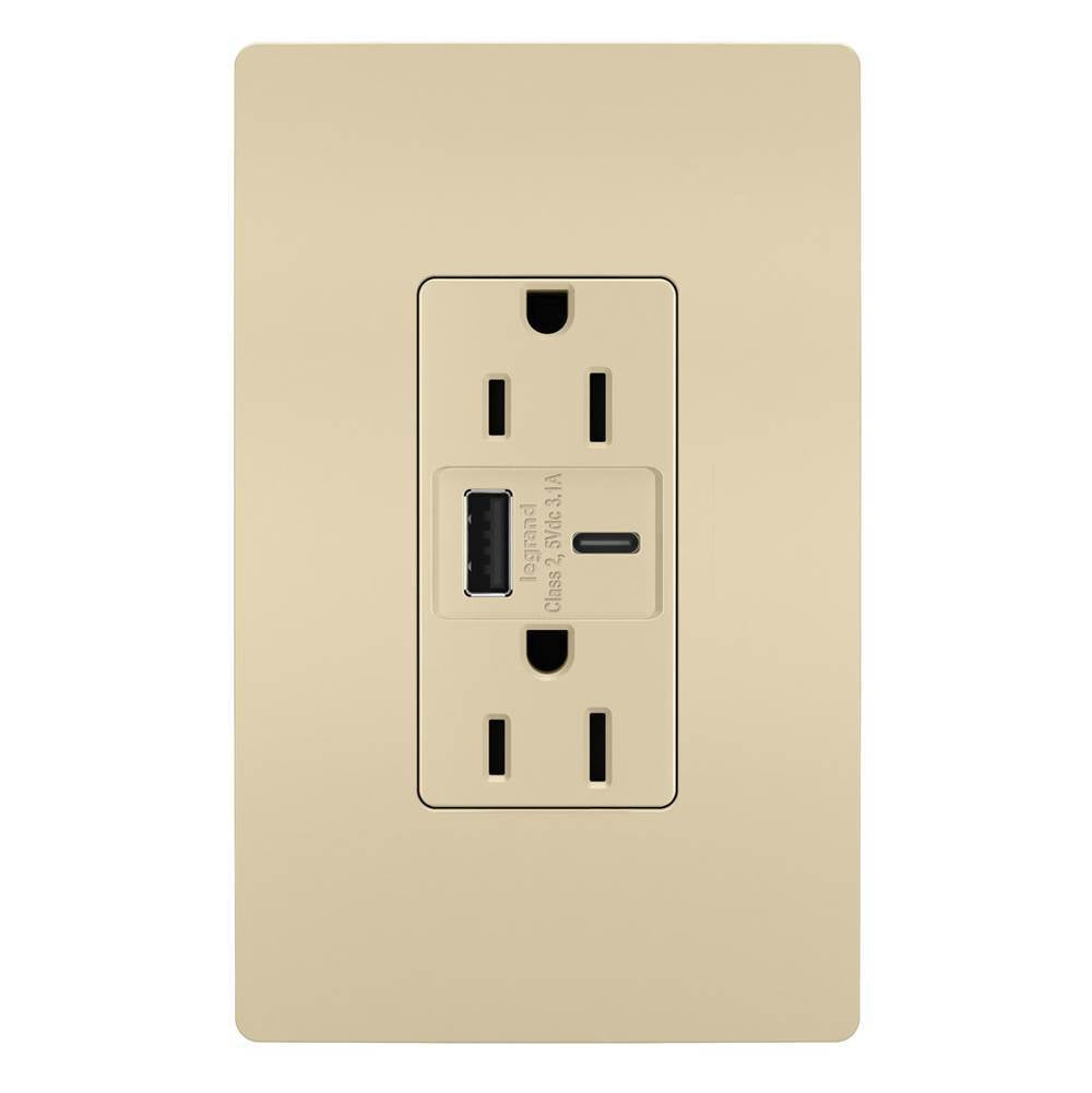 Legrand - radiant 15A Tamper-Resistant USB Type A/C Outlet, Ivory - Ivory