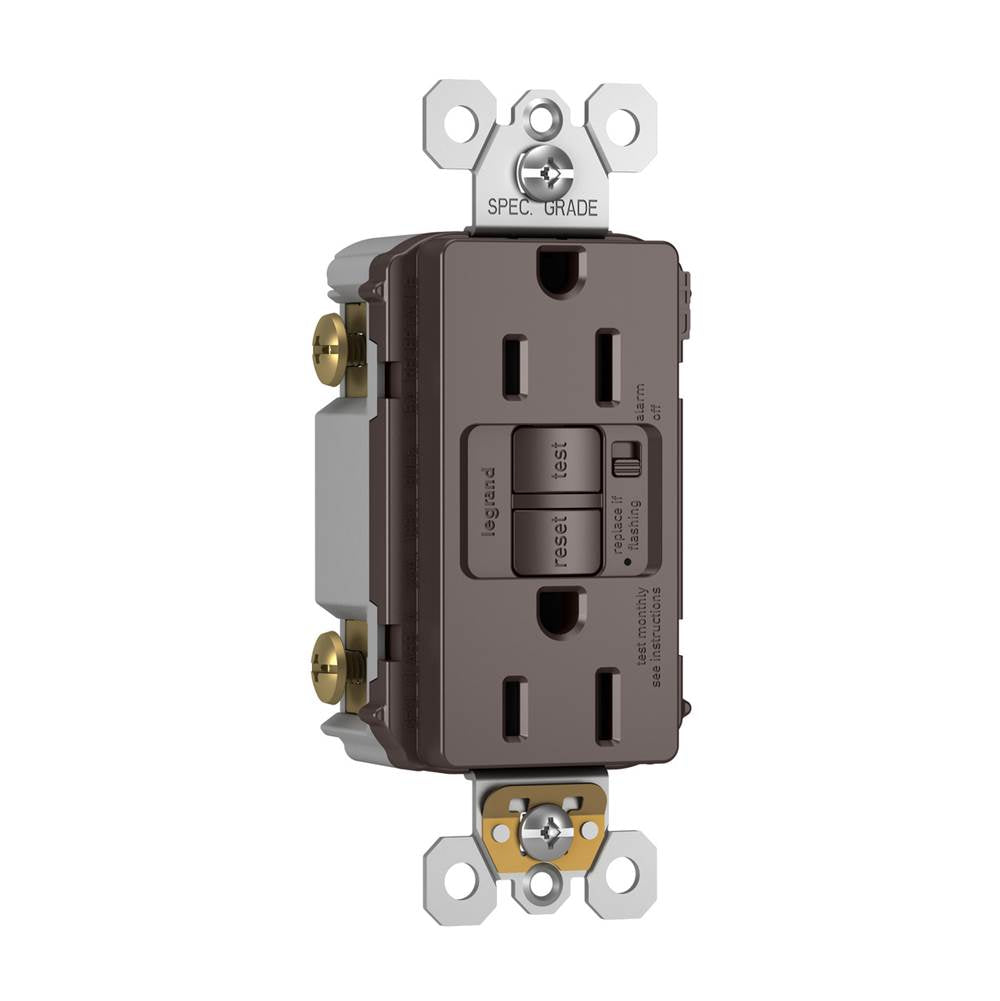 radiant 15A Tamper-Resistant Self-Test GFCI Outlet with Audible Alarm, Brown