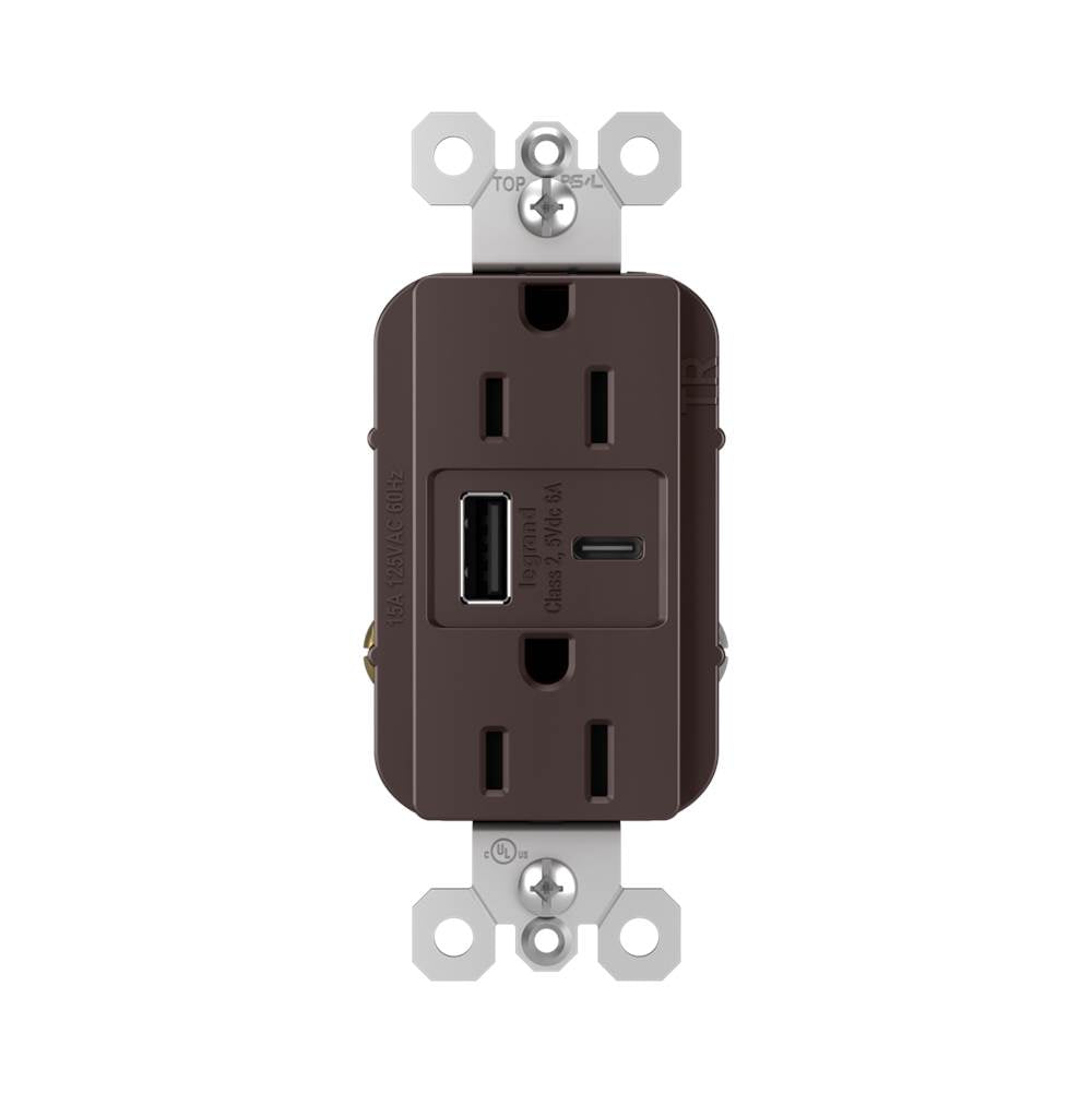 radiant 15A Tamper-Resistant Ultra-Fast USB Type-A/C Outlet, Dark Bronze