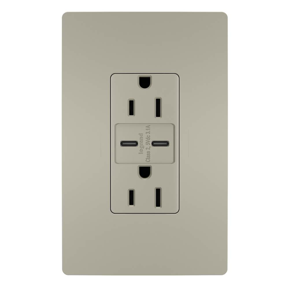 Legrand - radiant 15A Tamper-Resistant USB Type C/C Outlet, Nickel - Nickel