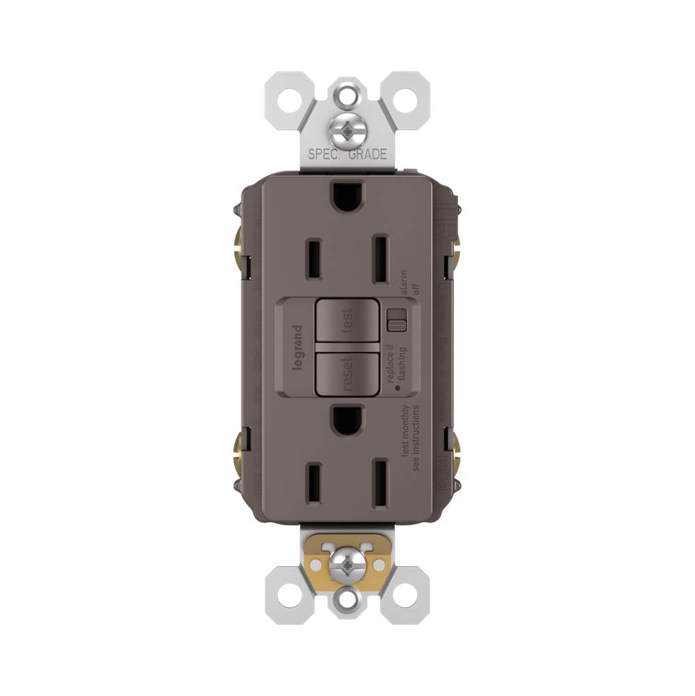 radiant 15A Tamper-Resistant Self-Test GFCI Outlet with Audible Alarm, Brown