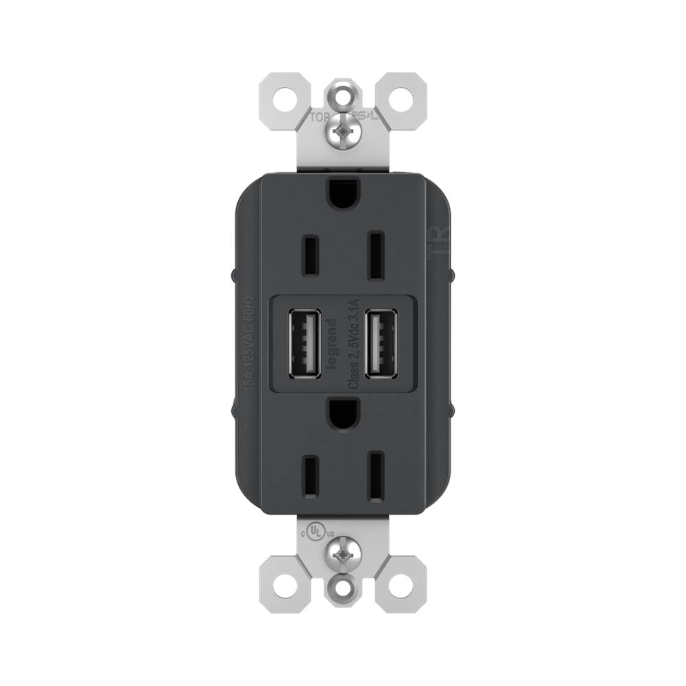 radiant 15A Tamper-Resistant USB Outlet, Graphite