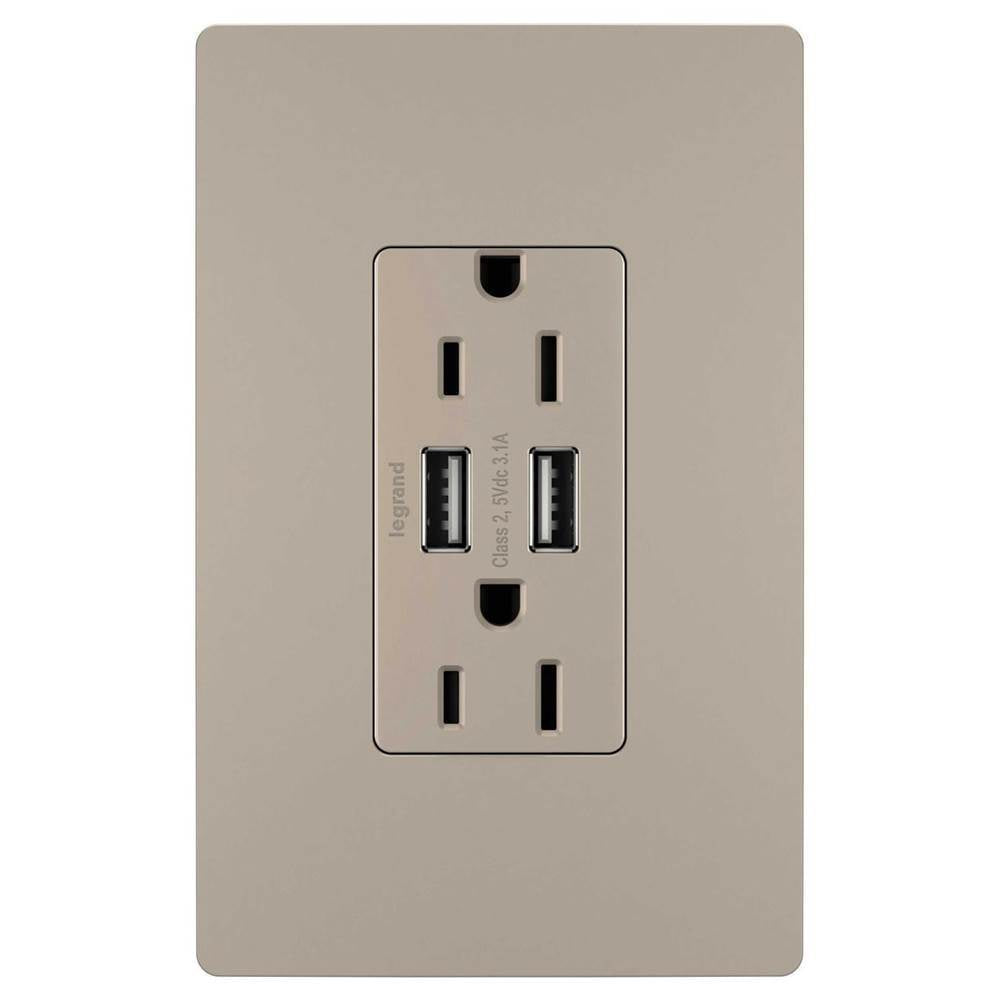 Legrand - radiant 15A Tamper-Resistant USB Outlet, Nickel - Nickel