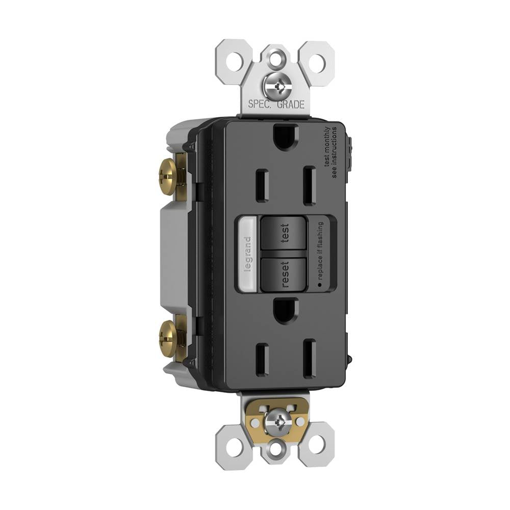 radiant 15A Tamper-Resistant Self-Test GFCI Outlet with Night Light, Black