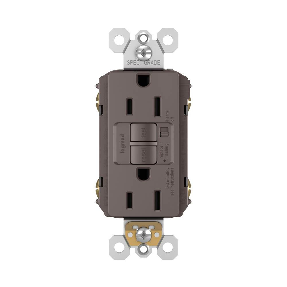 radiant 15A Tamper-Resistant Self-Test GFCI Outlet with Audible Alarm, Brown