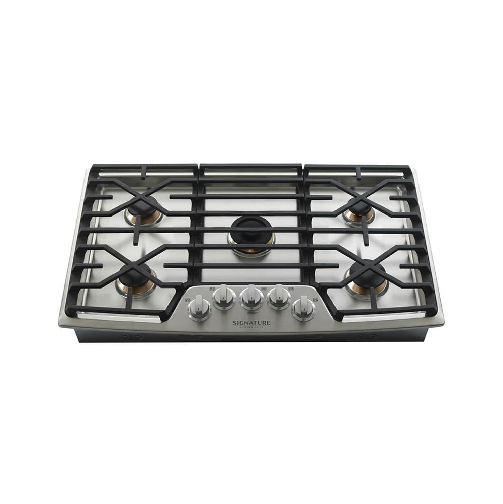 LG Signature Kitchen Suite - Gas Cooktop, 36'', Red LED Knob Accents, 19000 Btu RapidHeat Center Burner, 5 Sealed Burners and 3 Continuous Heavy-Duty Cast Iron Grates