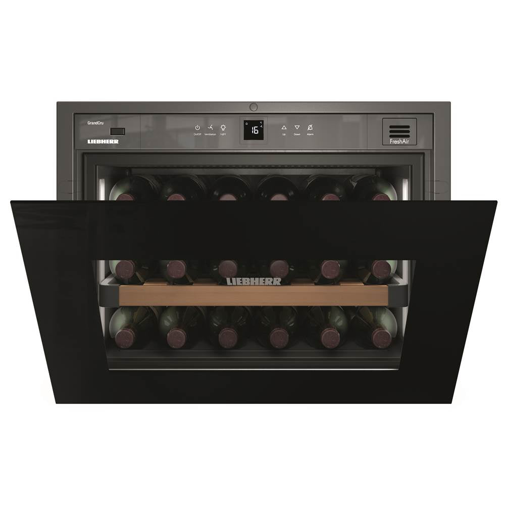 Built-In 1-Zone Wine, With Black Glass Pull-Down Door