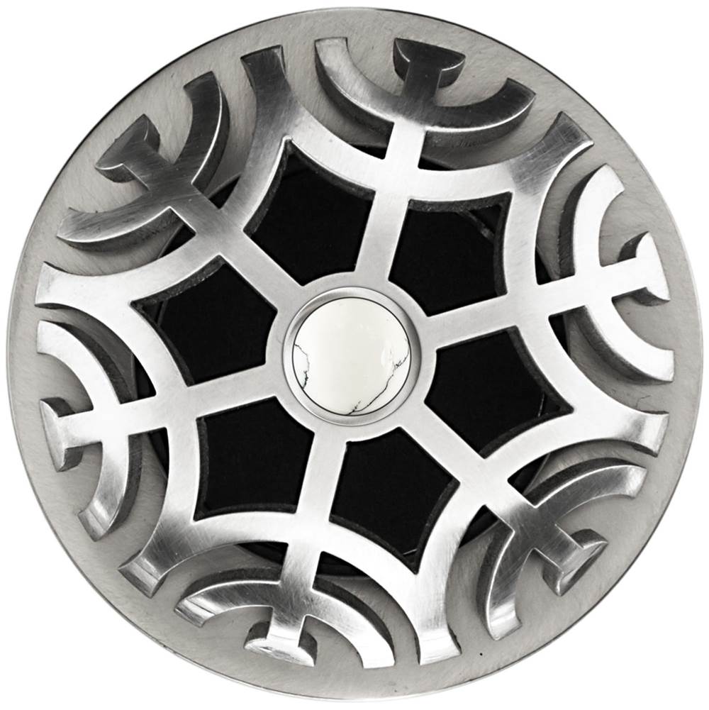Linkasink - Maze Grid Strainer - Satin Smooth Finish..White Stone Screw, With Overflow - Satin Smooth Stainless Steel