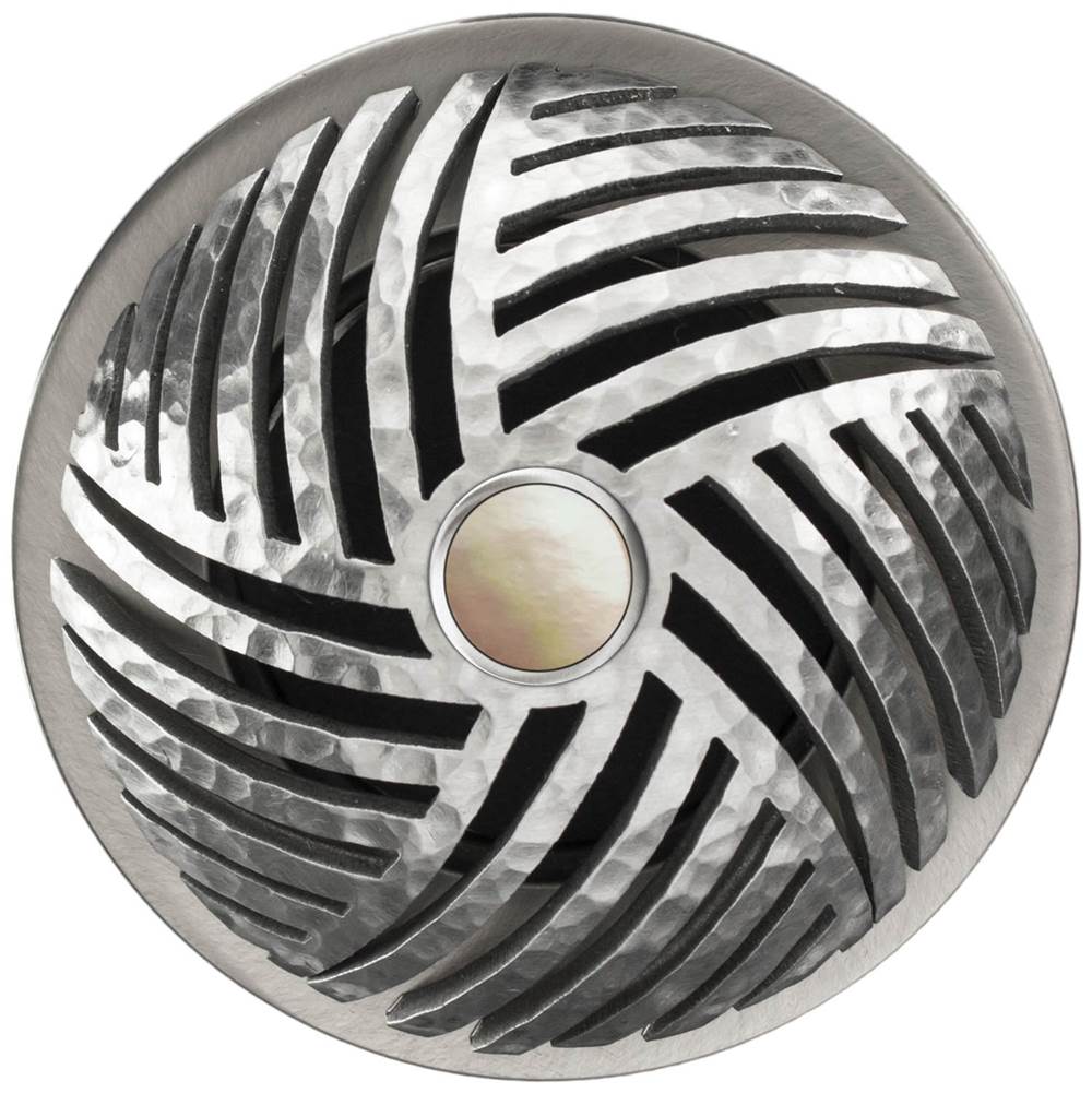 Linkasink - Herringbone Grid Strainer - White Stone Screw, With Overflow - Satin Hammered Stainless Steel