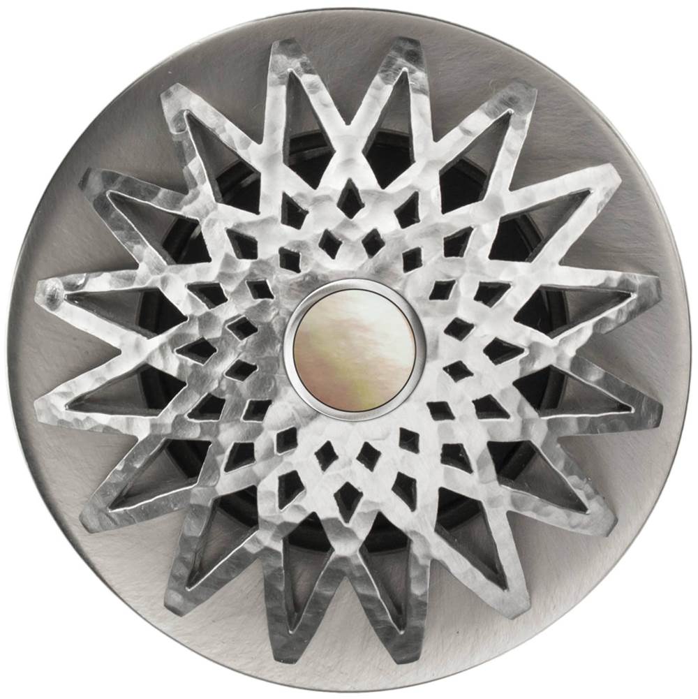 Linkasink - Star Grid Strainer - White Stone Screw, With Overflow - Satin Hammered Stainless Steel
