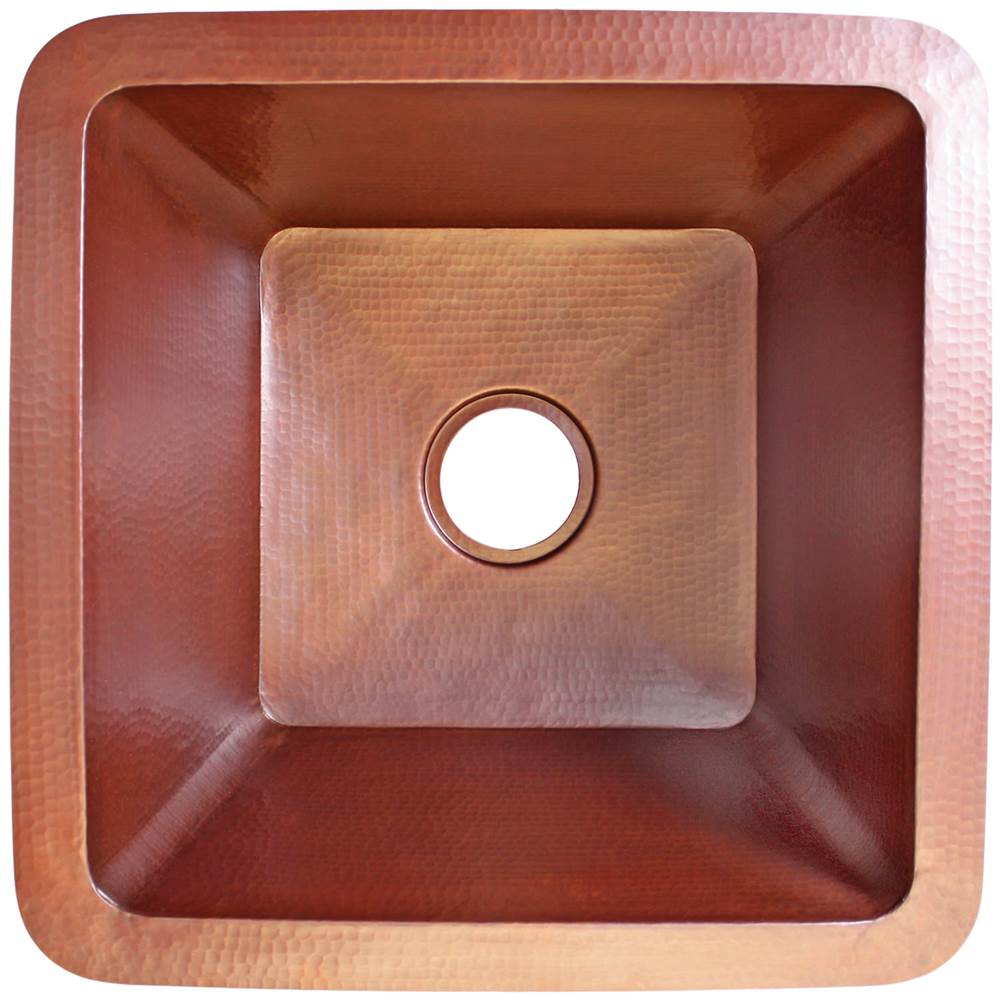 Linkasink - Hammered Large Square with 3.5'' drain opening - Weathered Copper