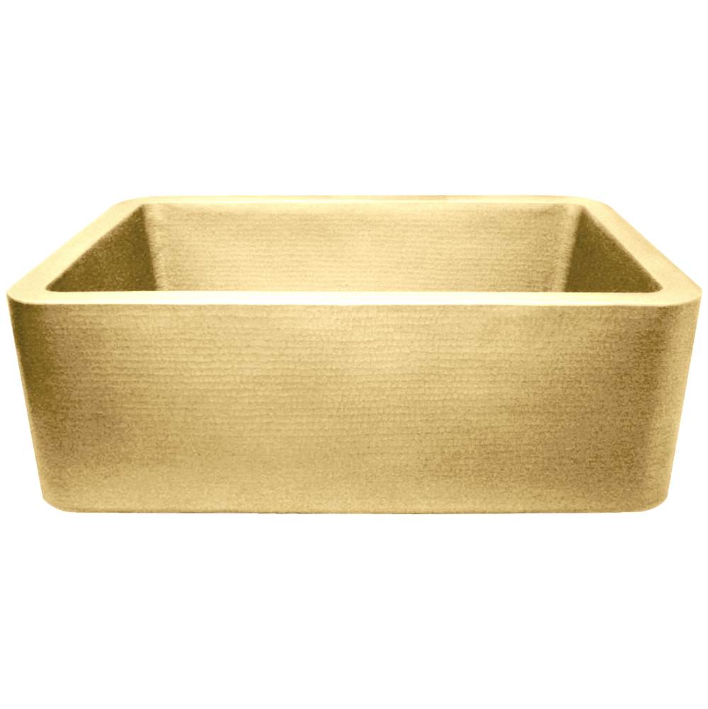 Linkasink - Hammered Farm House Kitchen - Single Bowl 33'' - Satin Unlacquered Brass