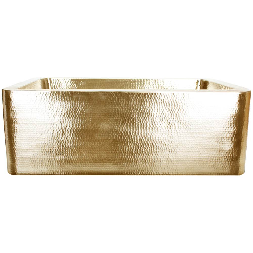 Linkasink - Hammered Farm House Kitchen - Single Bowl 30'' - Satin Unlacquered Brass