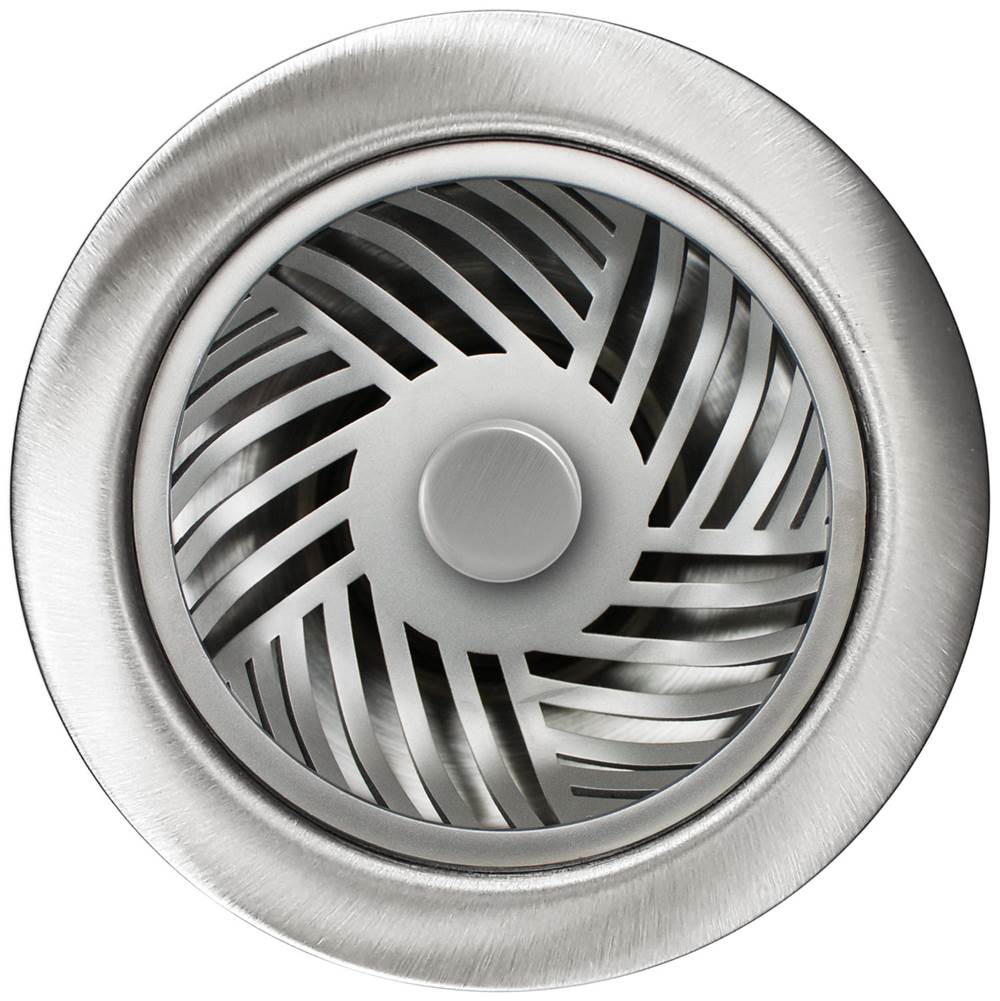 Linkasink - Herringbone Disposal Flange with Decorative Basket Strainer Stopper - Satin Smooth Finish