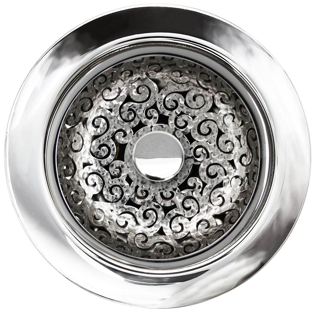 Linkasink - Swirl Disposal Flange with Decorative Basket Strainer Stopper - Polished Hammered Finish
