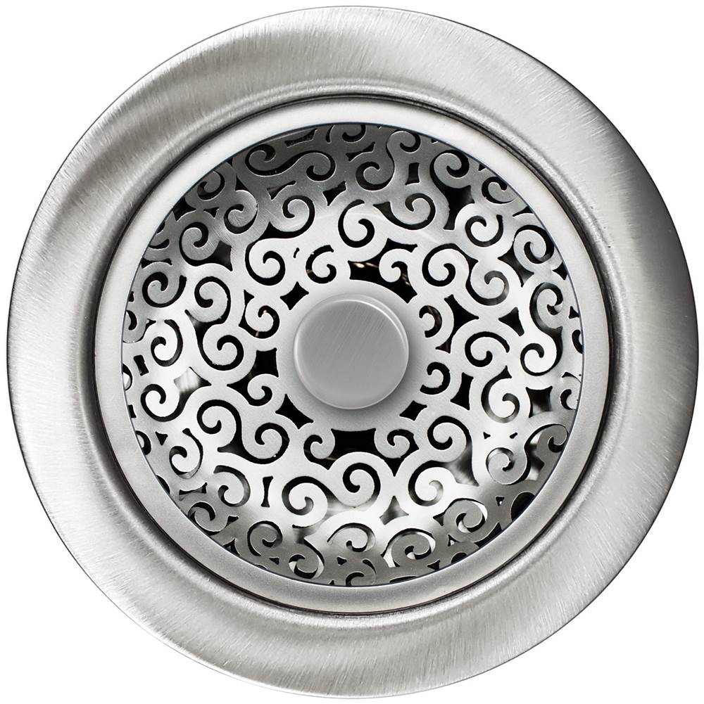 Linkasink - Swirl Disposal Flange with Decorative Basket Strainer Stopper - Satin Smooth Finish