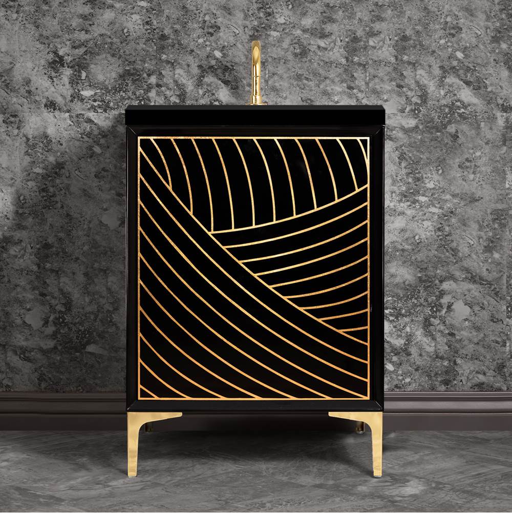 Linkasink - Lateen 24'' Wide Black Vanity with Hand Applied Metal Leaf and Polished Brass Hardware, 24'' x 22'' x 33.5'' (without vanity top) - Black with Polished Brass Hardware