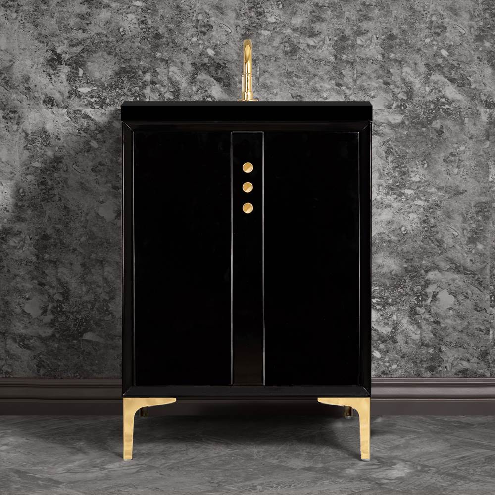 Linkasink - Tuxedo 24'' Wide Black Vanity with Polished Brass Buttons and Hardware, 24'' x 22'' x 33.5'' (without vanity top) - Black with Polished Brass Hardware