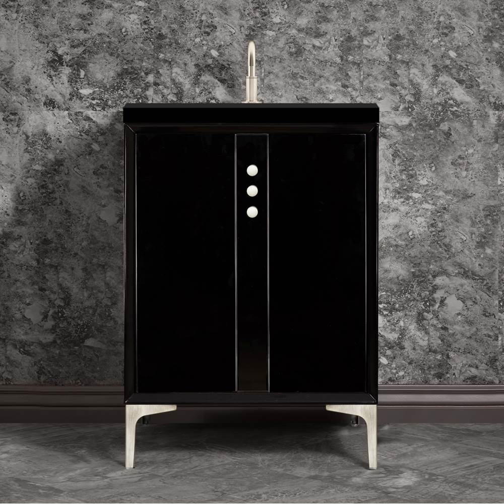 Linkasink - Tuxedo 24'' Wide Black Vanity with Satin Nickel Buttons and Hardware, 24'' x 22'' x 33.5'' (without vanity top) - Black with Satin Nickel Hardware