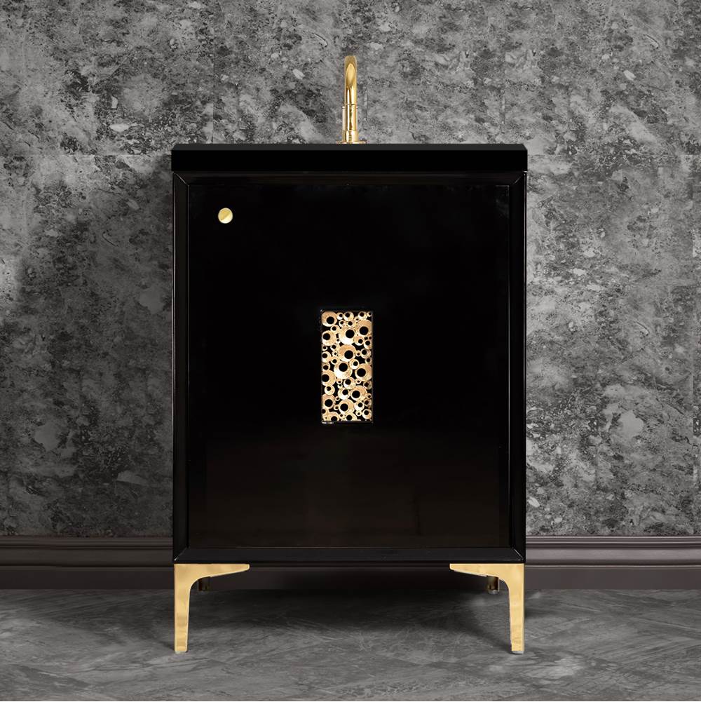 Linkasink - Frame 24'' Wide Black Vanity with Polished Brass Coral Grate and Legs, 24'' x 22'' x 33.5'' (without vanity top) - Black with Polished Brass Hardware