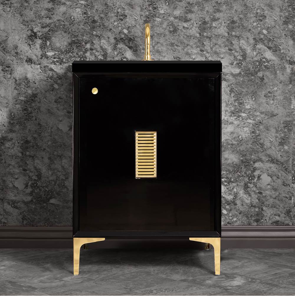 Linkasink - Frame 24'' Wide Black Vanity with Polished Brass Louver Grate and Legs, 24'' x 22'' x 33.5'' (without vanity top) - Black with Polished Brass Hardware