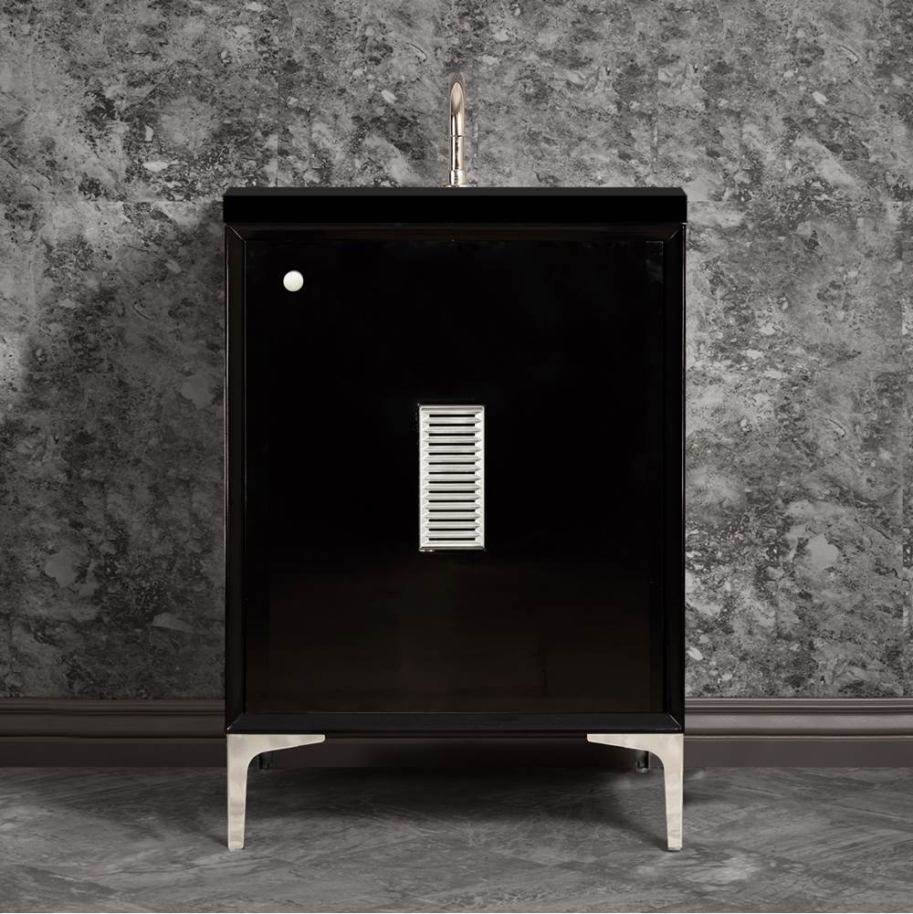 Linkasink - Frame 24'' Wide Black Vanity with Polished Nickel Louver Grate and Legs, 24'' x 22'' x 33.5'' (without vanity top) - Black with Polished Nickel Hardware