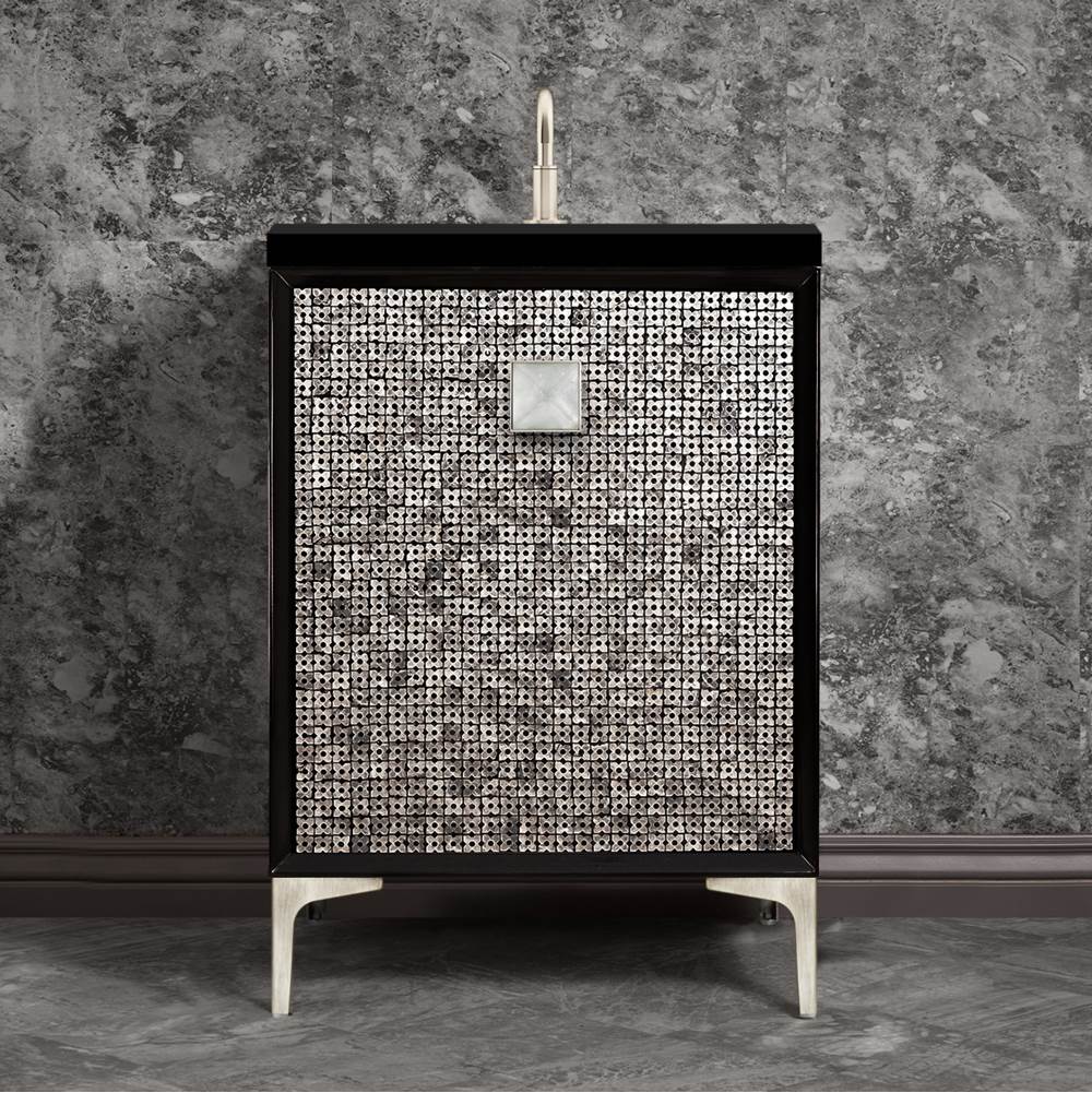 Linkasink - MOTHER OF PEARL with 3'' Artisan Glass Prism Hardware 24'' Wide Vanity, Black, Satin Nickel Hardware, 24'' x 22'' x 33.5'' (without vanity top) - Satin Nickel with Églomisé Prism Glass