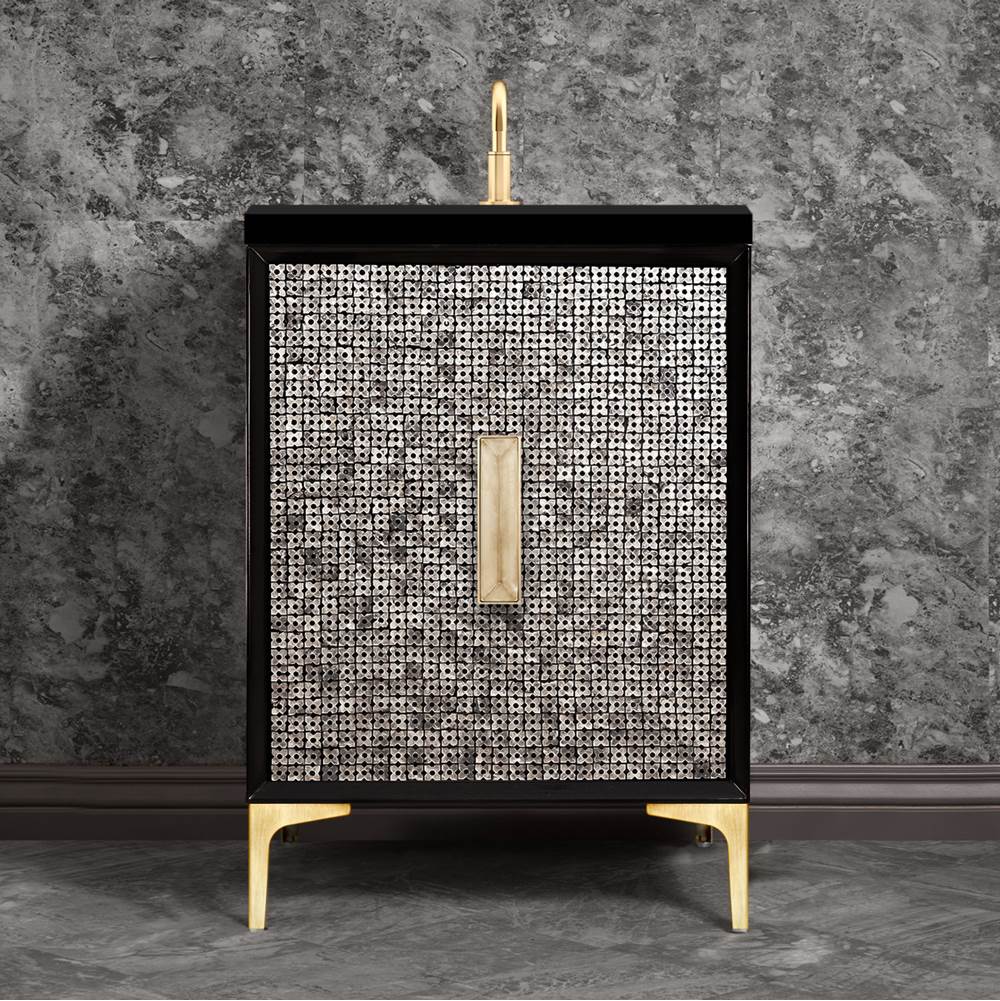 Linkasink - MOTHER OF PEARL with 8'' Artisan Glass Prism Hardware 24'' Wide Vanity, Black, Satin Brass Hardware, 24'' x 22'' x 33.5'' (without vanity top) - Satin Brass with Eglomise Prism Glass