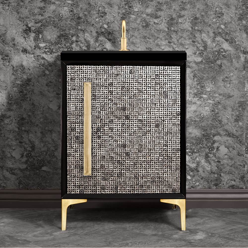 Linkasink - MOTHER OF PEARL with 18'' Artisan Glass Prism Hardware 24'' Wide Vanity, Black, Satin Brass Hardware, 24'' x 22'' x 33.5'' (without vanity top) - Satin Brass with Eglomise Prism Glass