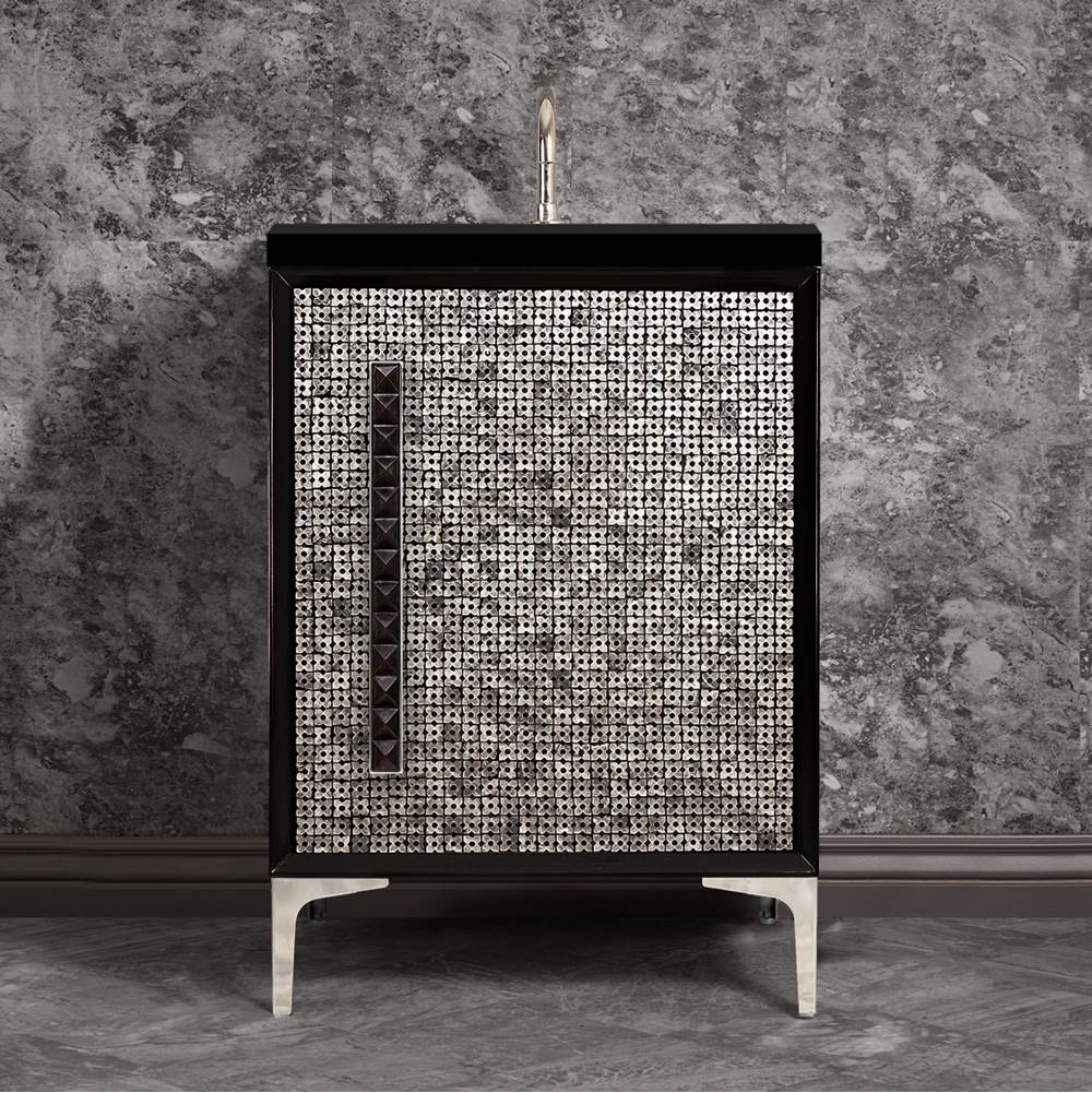 Linkasink - MOTHER OF PEARL with 18'' Artisan Glass Pyramid Hardware 24'' Wide Vanity, Black, Polished Nickel Hardware, 24'' x 22'' x 33.5'' (without vanity top) - Polished Nickel with Black Pyramid Glass