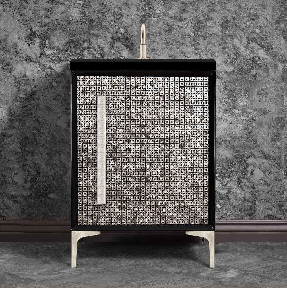 Linkasink - MOTHER OF PEARL with 18'' Artisan Glass Pyramid Hardware 24'' Wide Vanity, Black, Satin Nickel Hardware, 24'' x 22'' x 33.5'' (without vanity top) - Satin Nickel with Eglomise Pyramid Glass