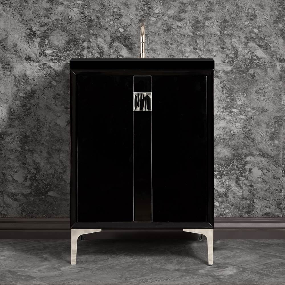 Linkasink - TUXEDO with 3'' Artisan Glass Prism Hardware 24'' Wide Vanity, Black, Polished Nickel Hardware, 24'' x 22'' x 33.5'' (without vanity top) - Polished Nickel with Black Tiger Prism Glass