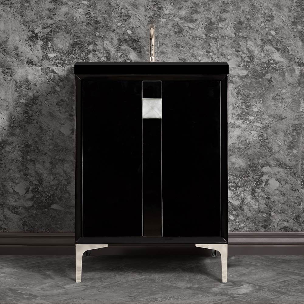 Linkasink - TUXEDO with 3'' Artisan Glass Prism Hardware 24'' Wide Vanity, Black, Polished Nickel Hardware, 24'' x 22'' x 33.5'' (without vanity top) - Polished Nickel with Églomisé Prism Glass