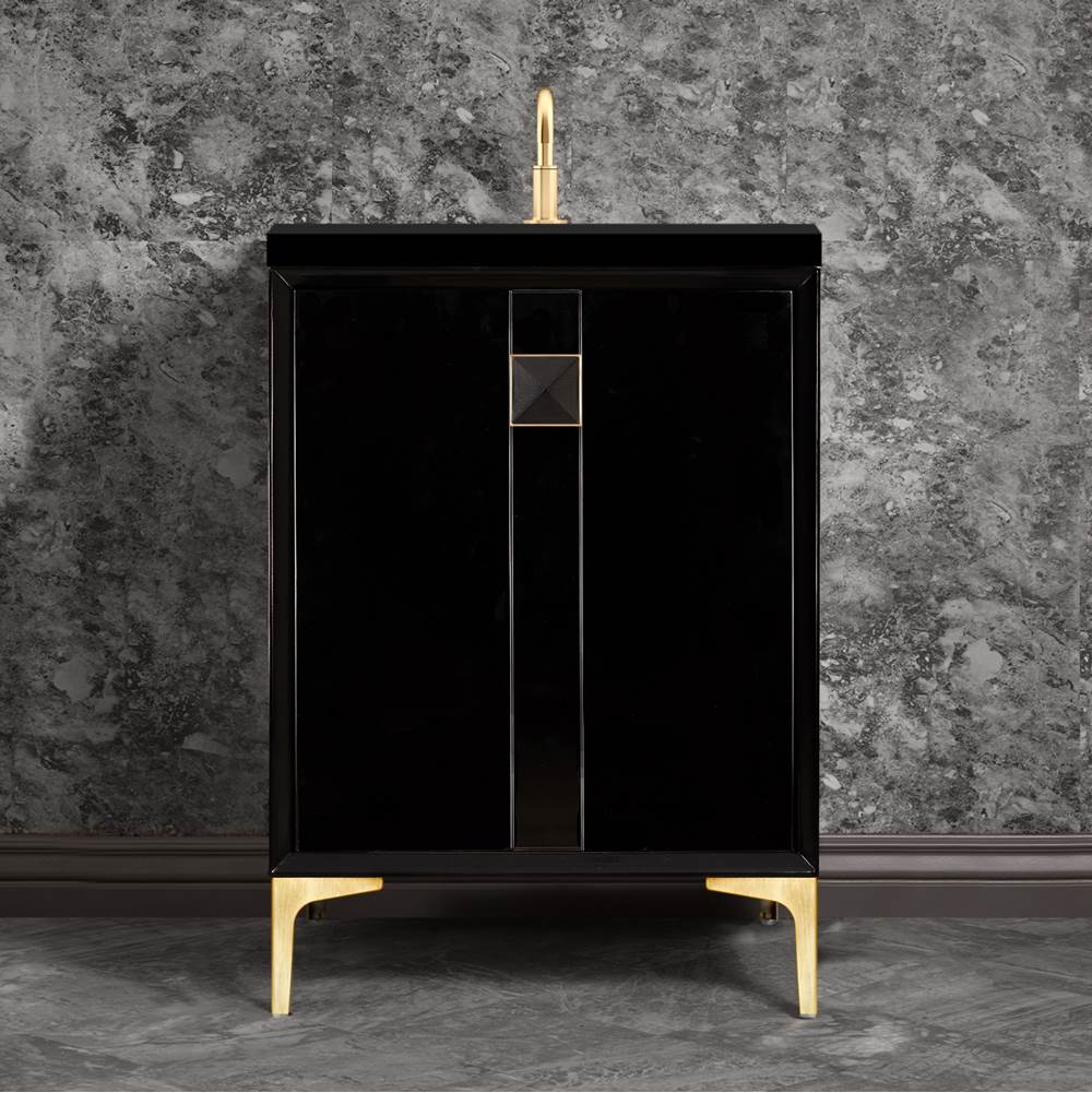 Linkasink - TUXEDO with 3'' Artisan Glass Prism Hardware 24'' Wide Vanity, Black, Satin Brass Hardware, 24'' x 22'' x 33.5'' (without vanity top) - Satin Brass with Black Prism Glass