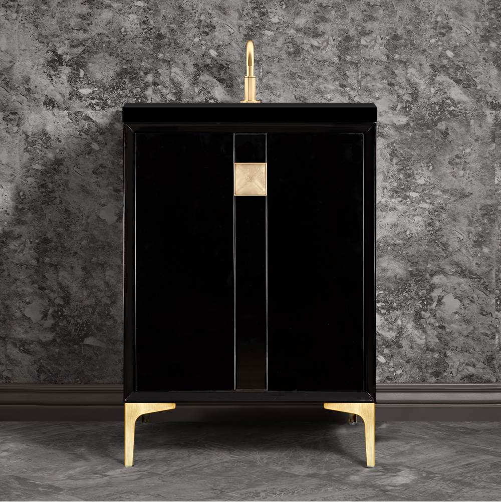 Linkasink - TUXEDO with 3'' Artisan Glass Prism Hardware 24'' Wide Vanity, Black, Satin Brass Hardware, 24'' x 22'' x 33.5'' (without vanity top) - Satin Brass with Eglomise Prism Glass