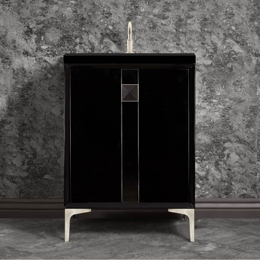 Linkasink - TUXEDO with 3'' Artisan Glass Prism Hardware 24'' Wide Vanity, Black, Satin Nickel Hardware, 24'' x 22'' x 33.5'' (without vanity top) - Satin Nickel with Black Prism Glass