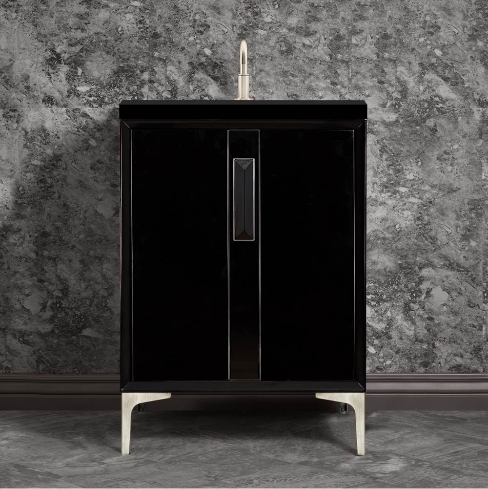 Linkasink - TUXEDO with 8'' Artisan Glass Prism Hardware 24'' Wide Vanity, Black, Satin Nickel Hardware, 24'' x 22'' x 33.5'' (without vanity top) - Satin Nickel with Black Prism Glass