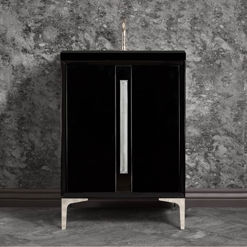 Linkasink - TUXEDO with 18'' Artisan Glass Prism Hardware 24'' Wide Vanity, Black, Polished Nickel Hardware, 24'' x 22'' x 33.5'' (without vanity top) - Polished Nickel with Églomisé Prism Glass